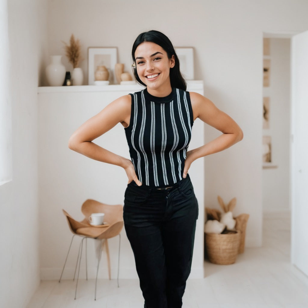 Vertical Stripe Knit Crop Top