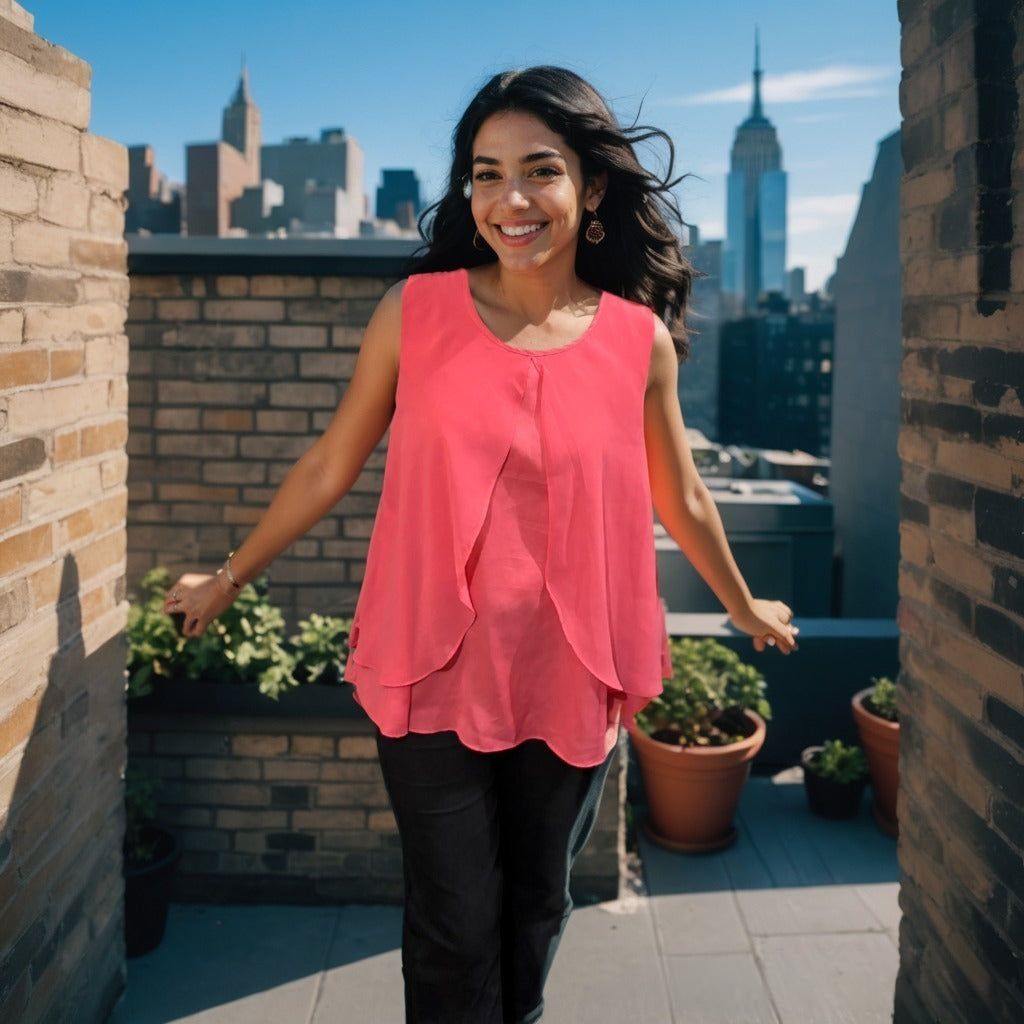 Crimson Bloom Ruffle Top