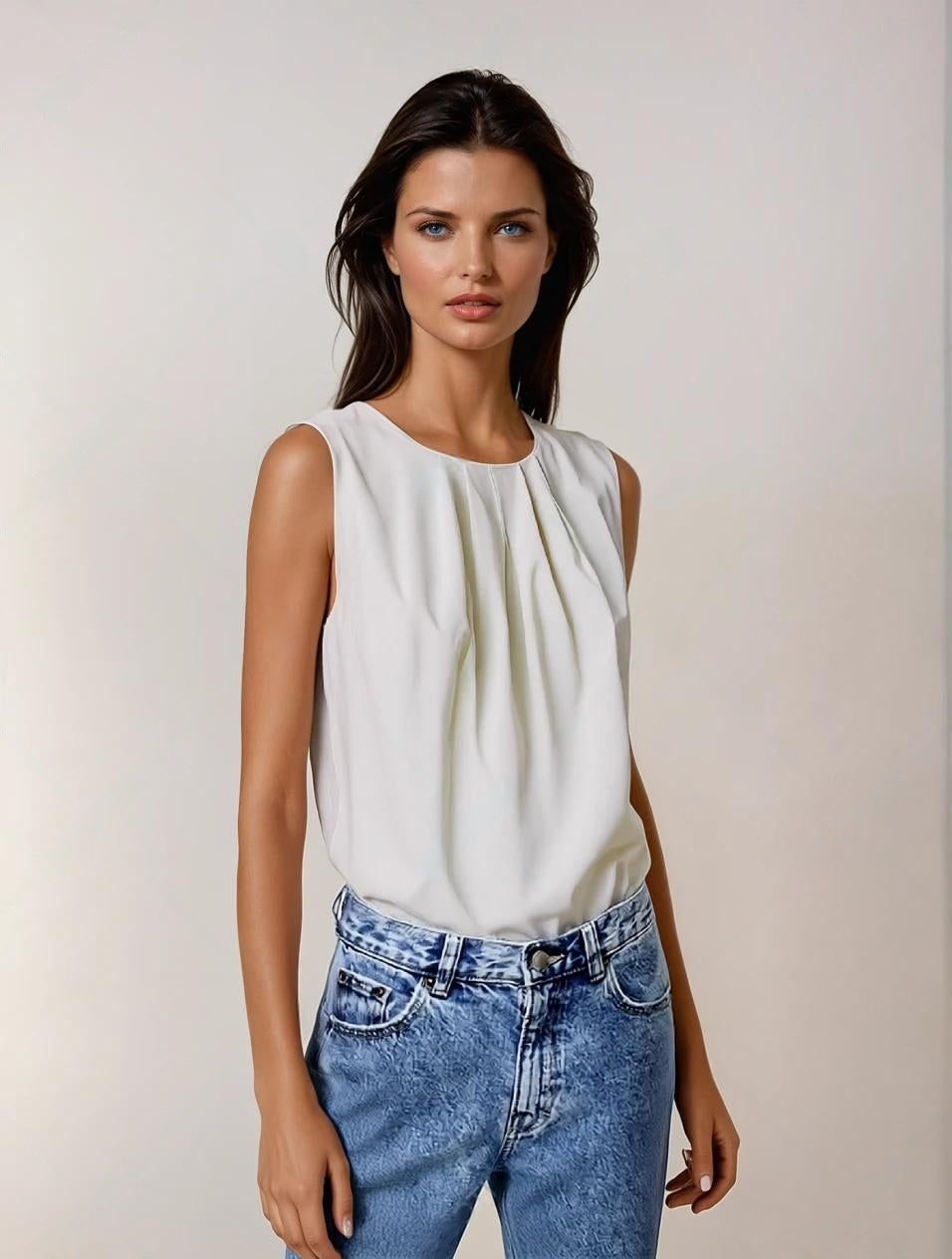 Girls Pleated Sleeveless White Top