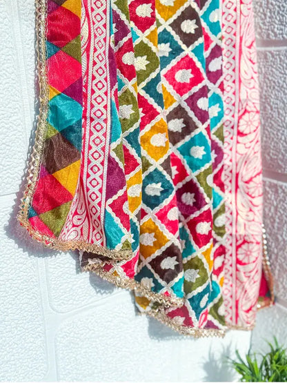 Art Silk Embroidered Red, Gold, Yellow, Multicolor Women Dupatta