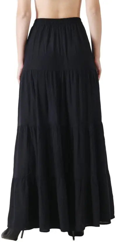 Women Solid Flared Black Skirt