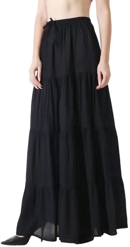 Women Solid Flared Black Skirt