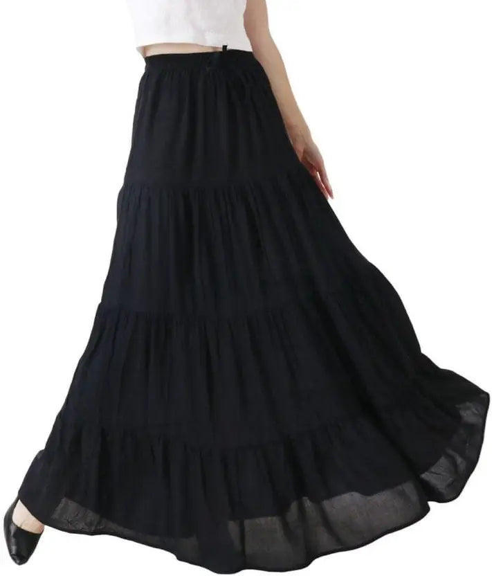 Women Solid Flared Black Skirt