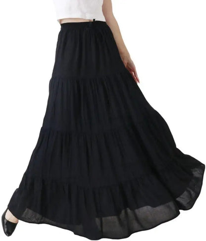 Women Solid Flared Black Skirt