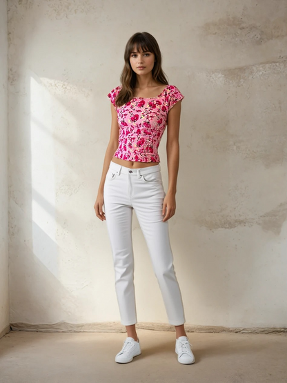 Blush Bloom Ruched Crop Top