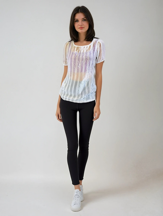 Glimmer Veil Semi-Transparent White Top