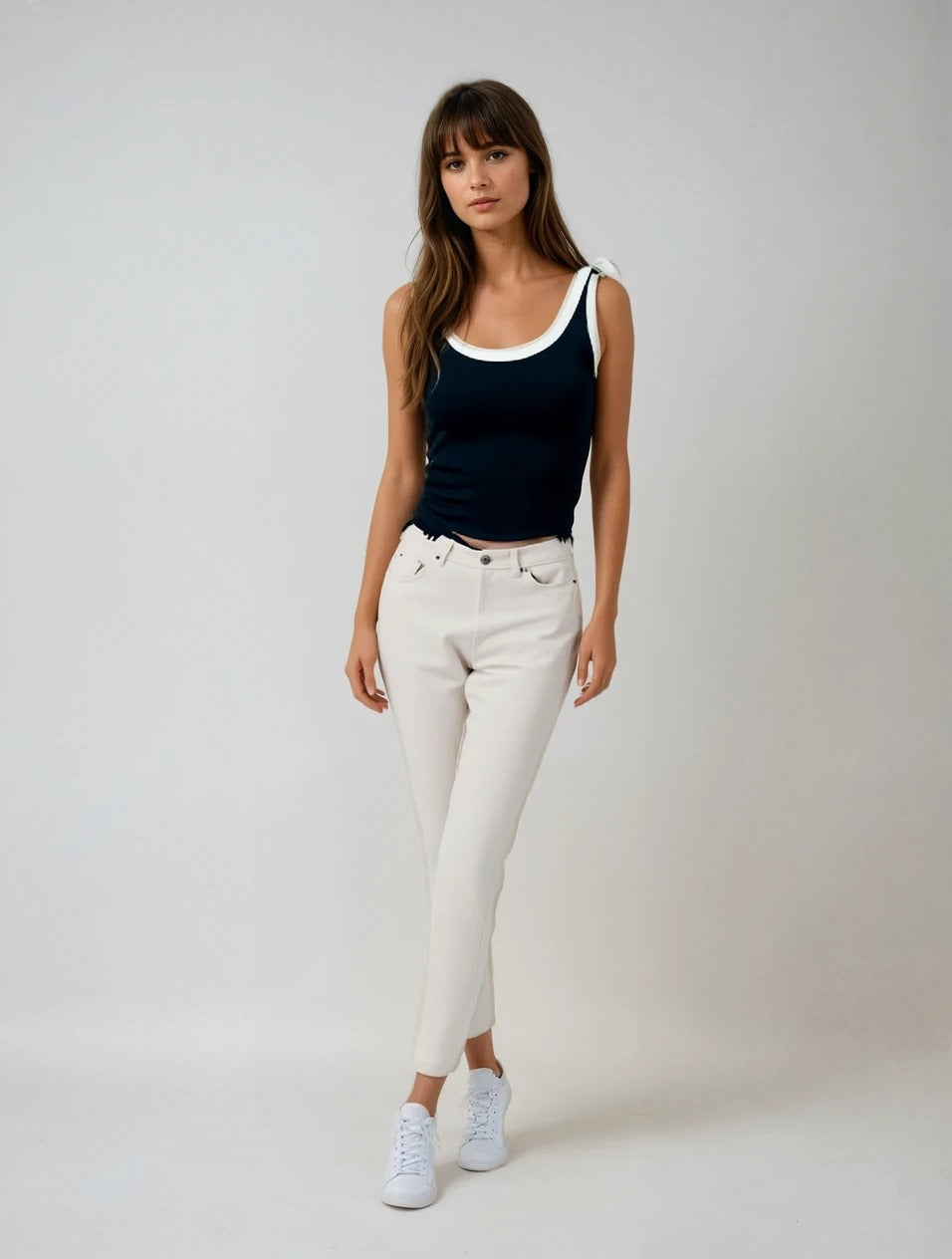 Chic Contrast Shoulder-Tie Top