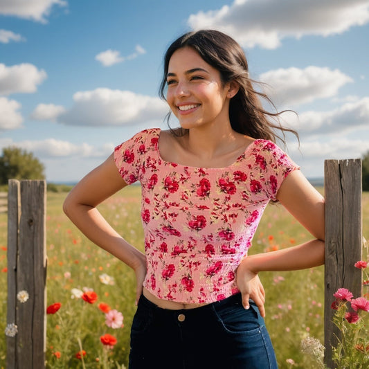 Blush Bloom Ruched Crop Top