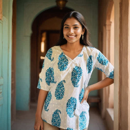 Meher Blue Paisley Cotton Kurti