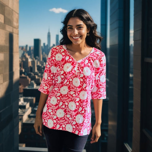 Blush Petal Kurti – 3/4th Sleeve Floral Charm