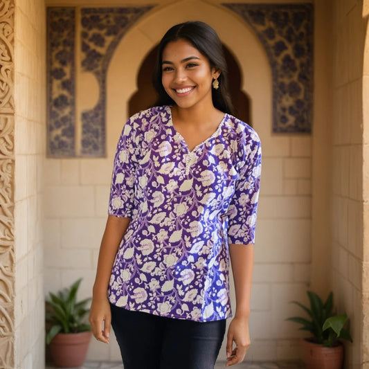 Floral Charm Purple Cotton Kurti