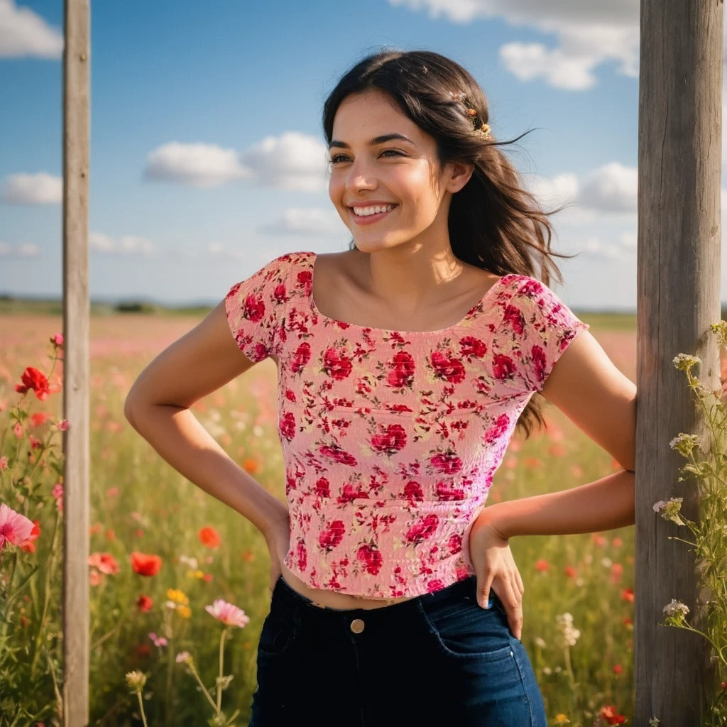 Blush Bloom Ruched Crop Top