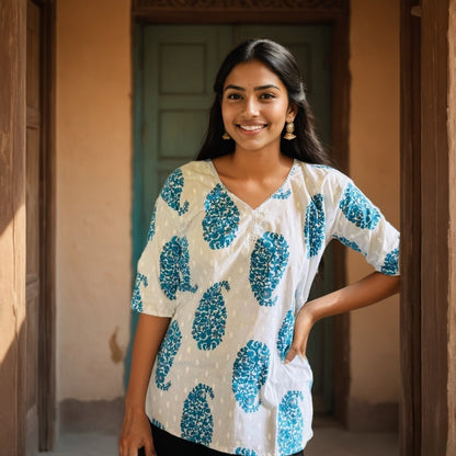 Meher Blue Paisley Cotton Kurti