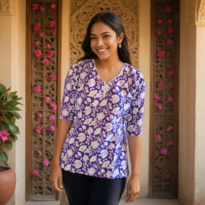 Floral Charm Purple Cotton Kurti