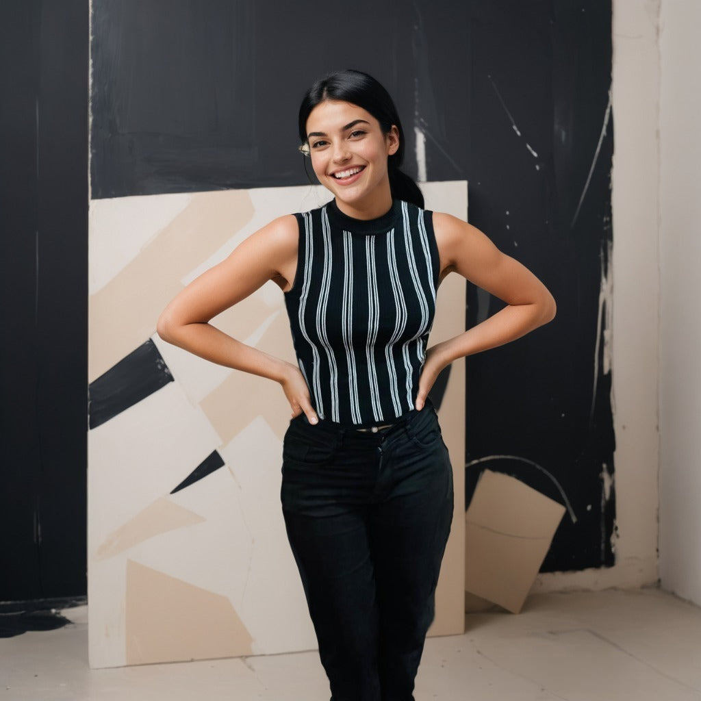 Vertical Stripe Knit Crop Top