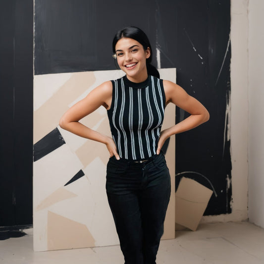 Vertical Stripe Knit Crop Top