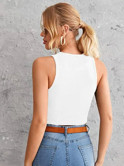 Casual Sleeveless Solid Women White Top