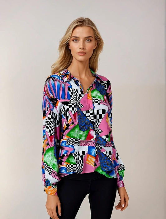Girls' multicolor Abstract Printed Full Sleeve Shirt
