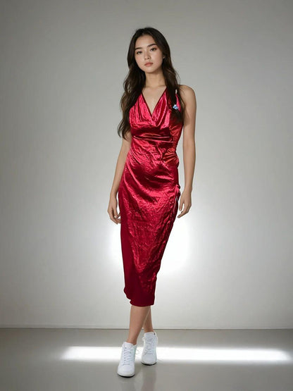 Backless Crimson Luxe Satin Dress