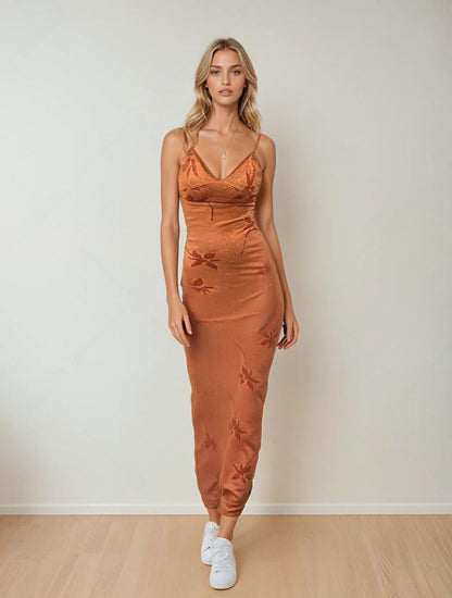 Sunset Bloom Satin Slip Dress